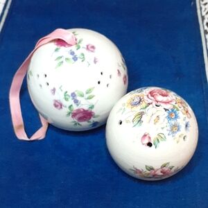 Vintage Porcelain Floral Design Potpourri Balls x 2
